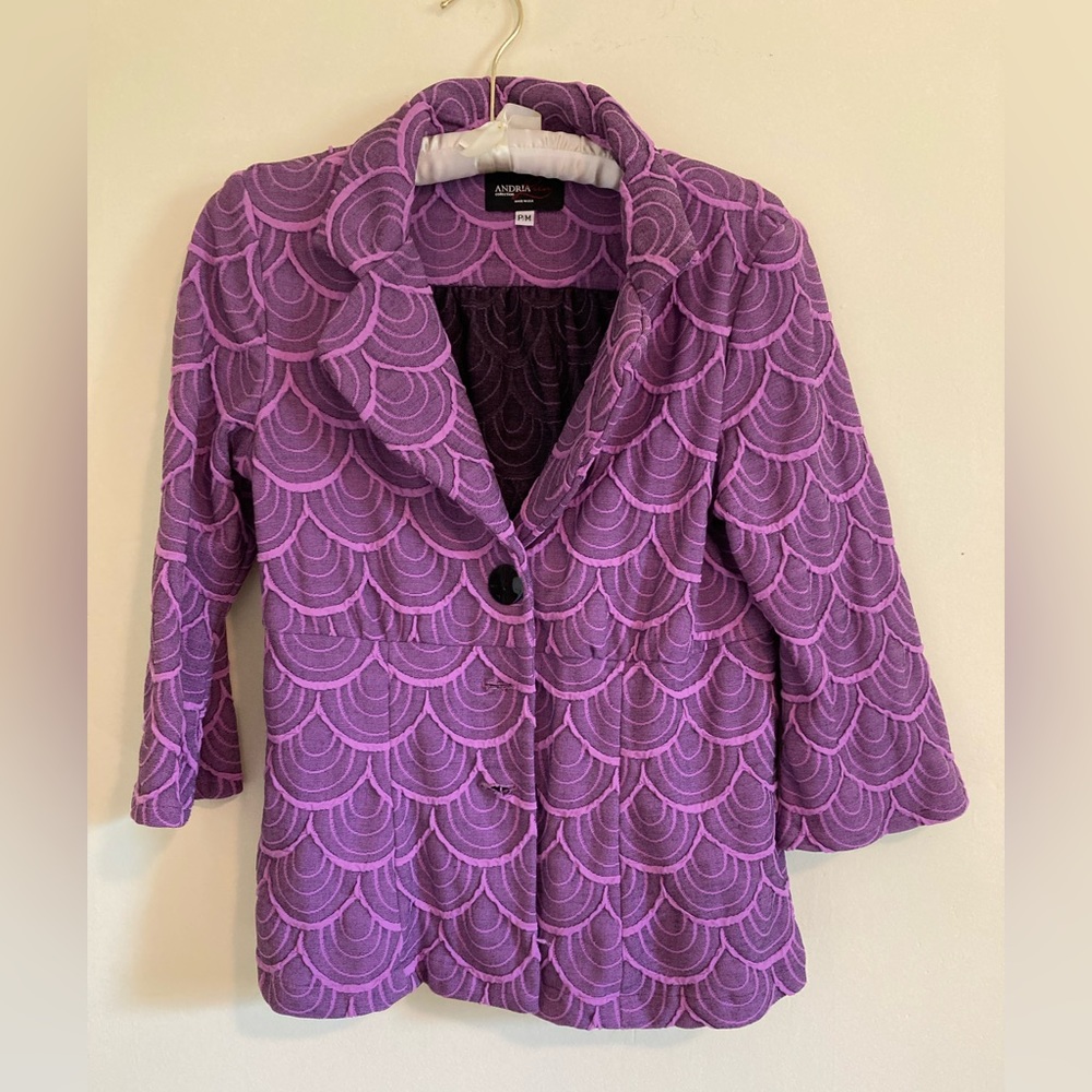 Scalloped Purple & Pink Blazer with 3/4-Length Sleeves